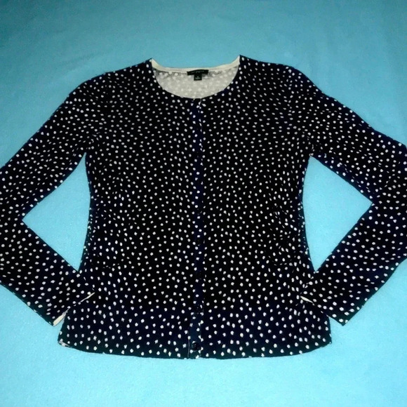 ANN TAYLOR silk blend long sleeve button up dark navy lightweight sweater size S - Picture 1 of 10